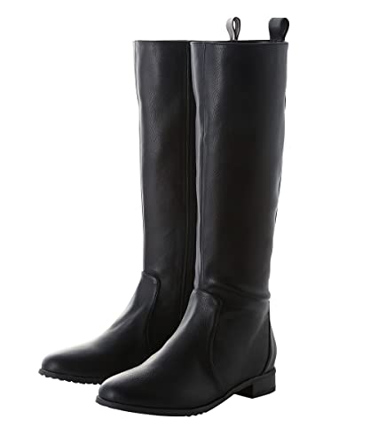 [ニッセン] ブーツ・ブーティ 【ゆったり幅広】 ロングブーツ（低反発中敷）（選べる履き口） 黒スムース M・23.0~23.5cm/5E-48